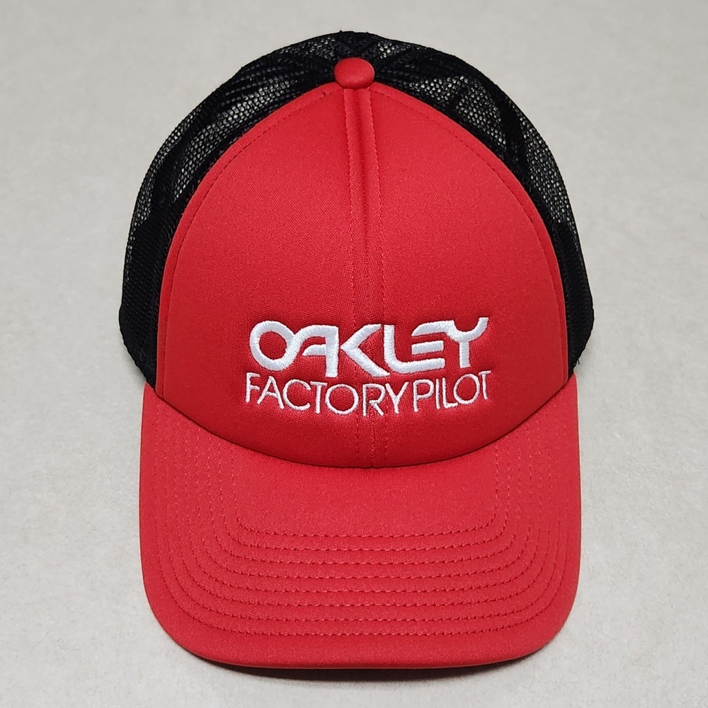 Oakley Factory Pilot Trucker Hat Red Black Mesh Snapback Baseball Cap Adjustable